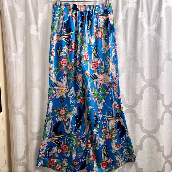 Zara Wide Leg Floral Pants Small Blue Floral - Picture 4 of 10
